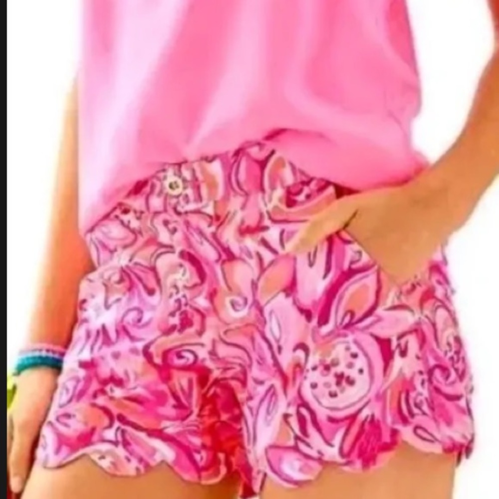 NWT Lilly Pulitzer Buttercup Scalloped Shorts Size 0 Pink Pout Mango Salsa ☀️